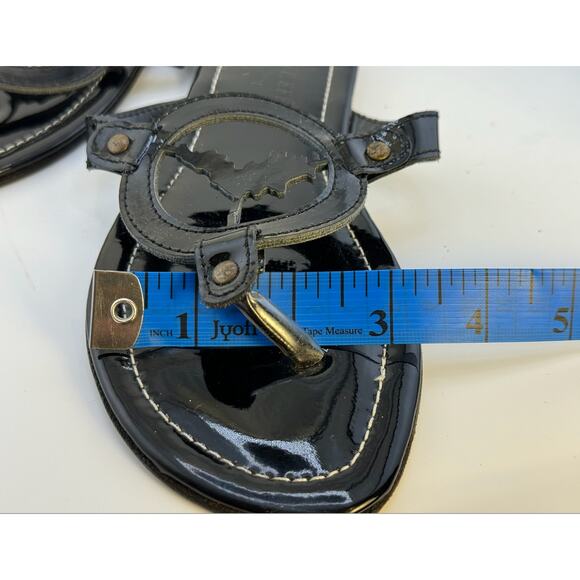 EUC Vintage 2000s‎ Y2K Laurent Effel Black Patent Leather Logo Sandals - Picture 12 of 12